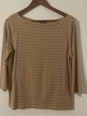 Lauren Ralph Lauren Women's Boatneck Top Tan with Stripes Size Large